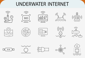 Fototapeta premium Underwater internet connection line icons set wireless communication