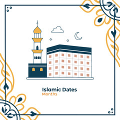 Islamic Dates and Cultural Architecture: The image captures a symbolic representation of Islamic architecture, featuring a detailed illustration that highlights religious significance.