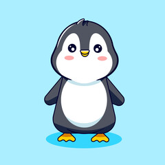 Cute Penguin Character Standing Vector Illustration Cartoon Kawaii