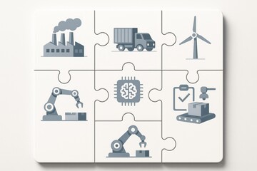 Industry 4.0 concept illustrated with puzzle pieces showing automation and logistics