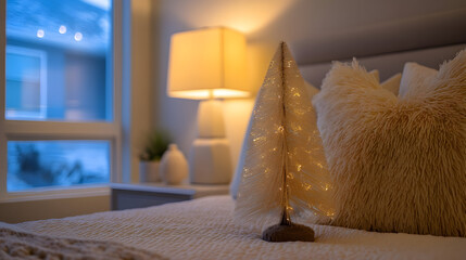 Luxury fabrics frame a bedroom with elegant Christmas theme exquisitely