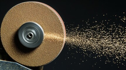 abrasive. Close-up of a grinding wheel sharpening an old knife with flying sparks in an industrial workshop. safety posters.