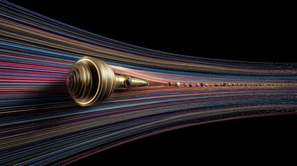 warp. Golden spacecraft leaving rainbow warp trails through a fractal solar system. product launch decks, UI/UX mockups, designed for product launches and innovation pitches, used by ui designers.