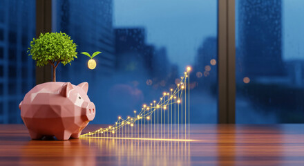 Professional financial growth and investment strategy visualization featuring market analysis, data charts, business success, and modern economic development