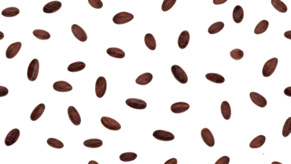 Scattered Coffee Beans with a Repeating Pattern on a White Background