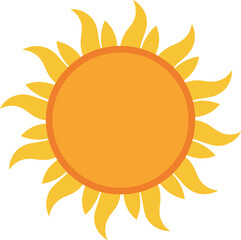 Stylized yellow sun icon with glowing rays, flat vector illustration symbolizing summer, sunshine, warmth, energy, and weather concepts