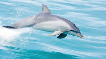 cetacean. Dolphin leaping from turquoise ocean waters, dynamic marine life in motion. wildlife magazines, conservation campaigns, designed for nature documentaries and education.
