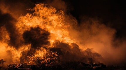 ferocity. Dramatic flames with intense orange and yellow hues isolated against a dark atmospheric background. STEM education sheets, lab safety posters, designed for biotech research communications.