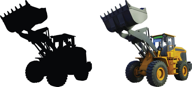 Vector illustration of excavator shovel bulldozer and tractor 