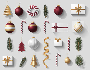 Top-view flat lay Christmas decorations