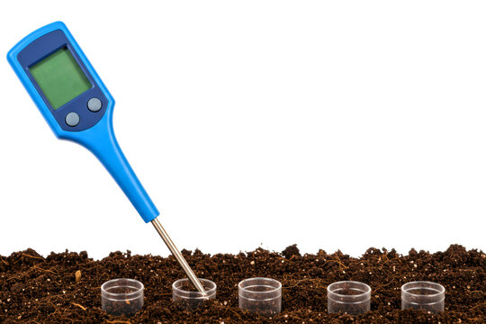 Digital soil pH meter used for testing acidity in the garden on a transparent background