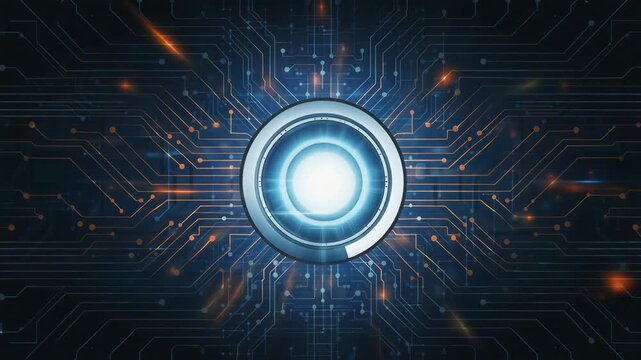 Futuristic digital technology background with glowing circular element and circuit patterns