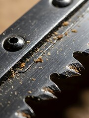 Detailed close-up of a Saw Blade with Wood Shavings revealing Workmanship