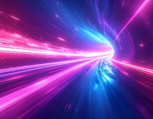 Futuristic tunnel with glowing neon light streaks