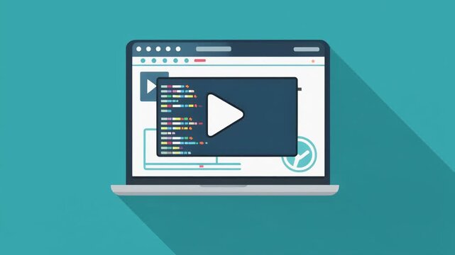 Creative video production concept with laptop showcasing multimedia content and coding interface for digital creators