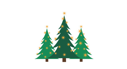 Obraz premium A simple and festive illustration of three green Christmas trees decorated with golden star ornaments on a white background.