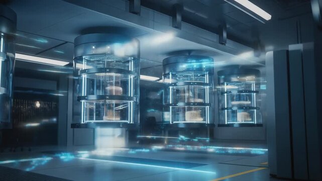 Futuristic Data Center with Advanced Technology and Transparent Servers for High-Performance Computing