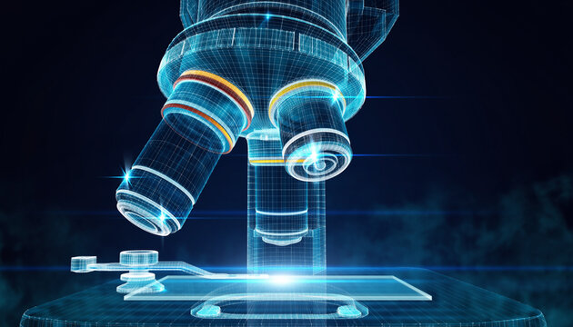 Cutting-Edge Laboratory Research with Gloved Scientist Using Pipette, Advanced Biotechnology Interface, Digital Chemical Structures, Futuristic Blue Tech Overlay, High-Tech Medical Innovation Backgrou - Powered by Adobe