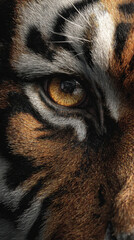 Tiger Eyes Emerging from Dark Metal Texture with Powerful Gaze and Intense Contrast