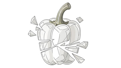 Conceptual Graphic of a White Pumpkin Shattering into Crisp Geometric Pieces, Evoking Themes of Fragility, Change, and Creative Deconstruction and Transformation