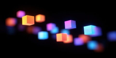 Abstract background refraction animation effect seamless loop render shape blue soft cubes glow in dark floating blocks drift gently with dreamy mood