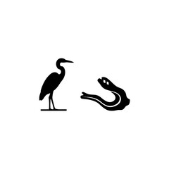Heron Standing Beside a Curved Driftwood Silhouette with Strong Negative Space vector illustration