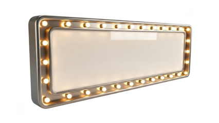 Vintage hollywood style mirror with lights around the frame isolated on transparent background