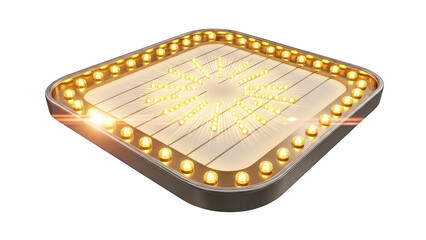 A square led light panel with rounded corners and a grid pattern isolated on transparent background