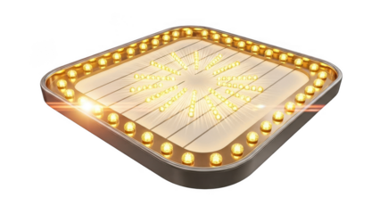 A square led light panel with rounded corners and a grid pattern isolated on transparent background
