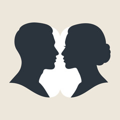 Silhouettes of a man and woman facing each other in profile.