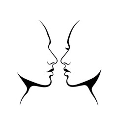 Minimalist Line Art of Two Faces in Profile Facing Each Other.