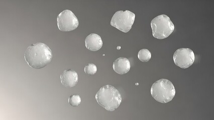 Floating ice pellets representing hail formation and frozen precipitation in atmospheric weather processes.