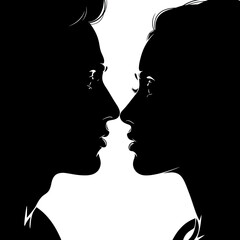 Silhouette of a couple facing each other in a moment of connection.