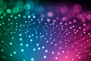 AI generated radiant multicolor fiber optic strands with glowing points bursting from center creating modern digital energy depth and vibrant connectivity for technology and network designs
