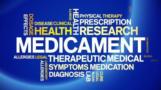 Medicament animated word cloud-text design animation tag kinetic typography seamless loop.