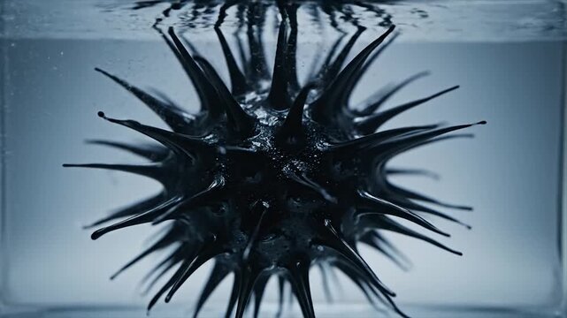 Black Sea Urchin Underwater Closeup.