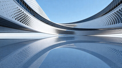 Modern curved architectural structure with reflective surface