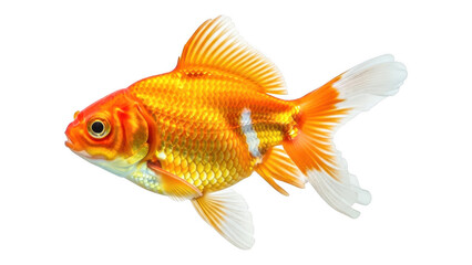 Vibrant orange goldfish isolated on transparent background with white fins swimming left