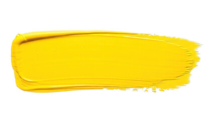 Vibrant yellow paint smear isolated on transparent background with textured brush strokes