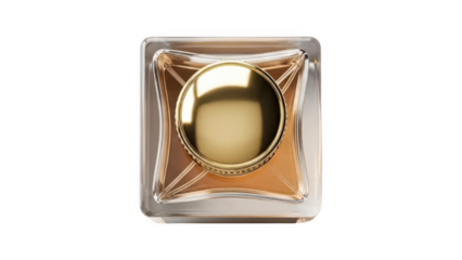 A gold and crystal charm with a circular cutout isolated on transparent background