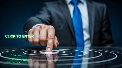 Businessman pressing digital touchscreen interface
