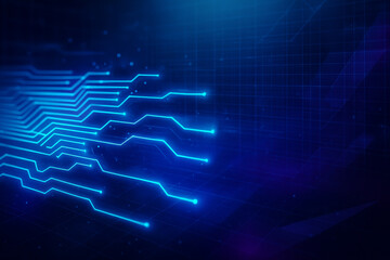 AI generated glowing blue circuit lines symbolizing data processing modern technology network systems and high tech connectivity with bright dynamic energy and clean space for text
