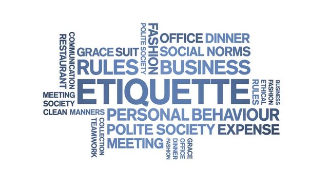 Etiquette animated word cloud-text design animation tag kinetic typography seamless loop.