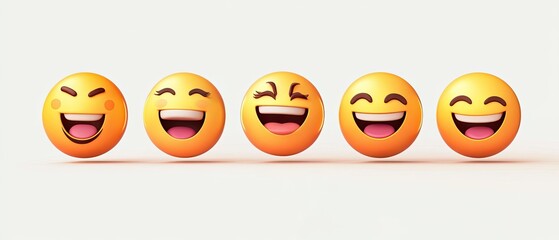 Fototapeta premium Row of five orange laughing face emojis