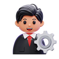 3D Illustration of Businessman with Gear