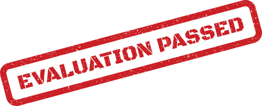 Rectangular rubber stamp mark signifying a successful assessment or completed review process