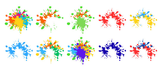 Colorful paint splatters in various hues on for creative design elements