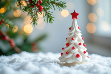 Decorative White Christmas Tree with Red Accents Festive Scene