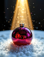 Purple Christmas Ornament Snow with Golden Light and Sparkles
