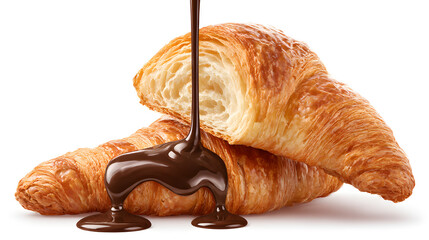 Golden Croissants and Chocolate Delight: Freshly baked croissants are drenched in a stream of rich, decadent chocolate, creating a symphony of textures and flavors.